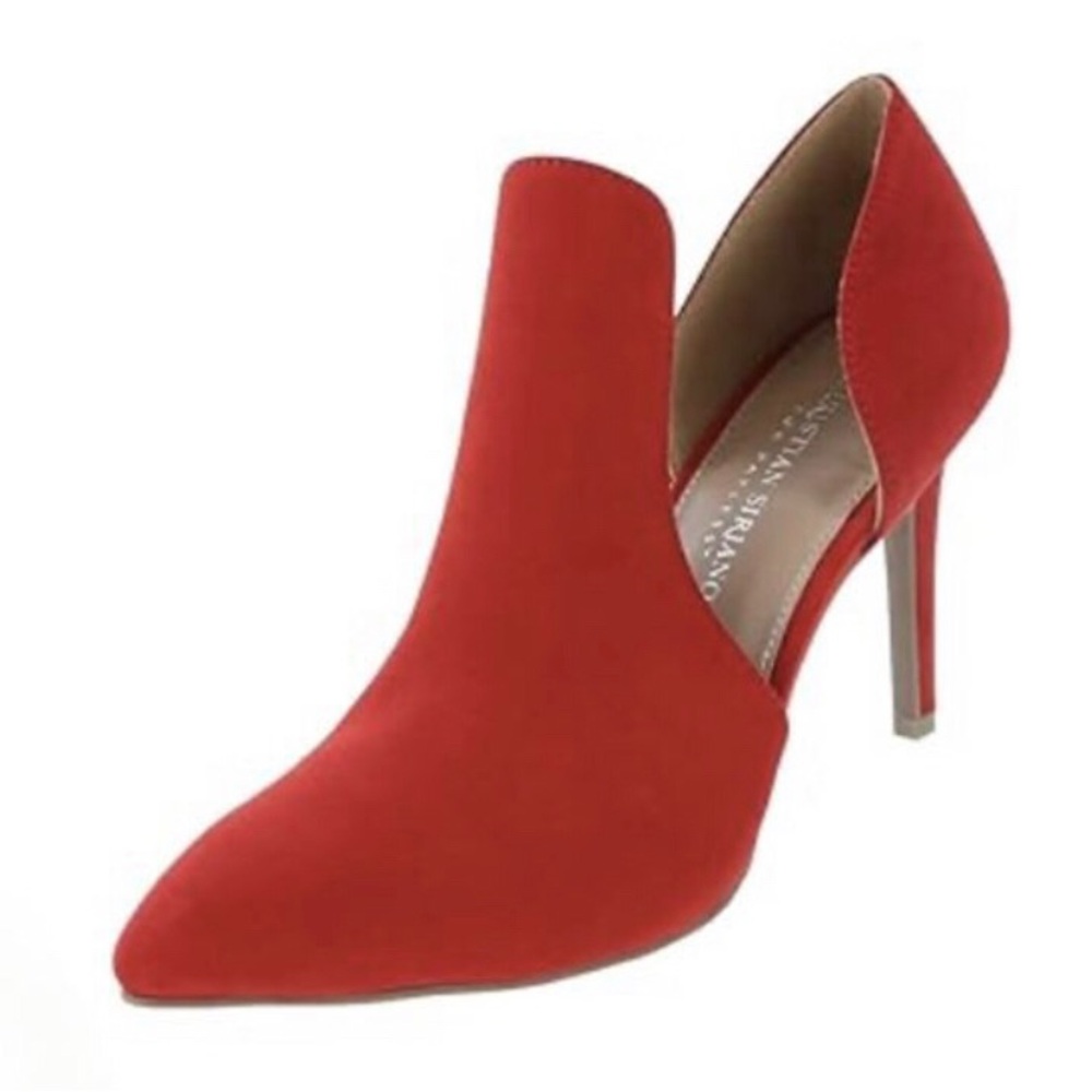 Pre Loved 3.5” Red Stilettos / Booties Side Cut-Outs by Christian Siriano, Sz 8